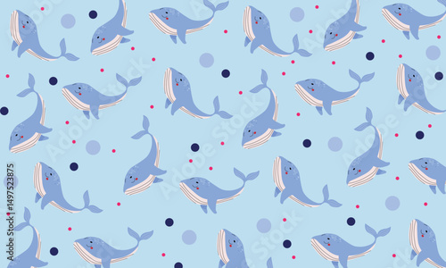 Seamless pattern with whales or cute fishes