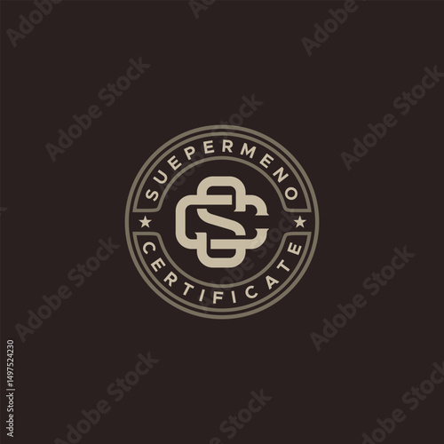 Initials Monogram Letter SC CS Vintage Retro Stamp Label logo design