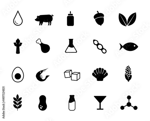 Allergen icons set on black colour