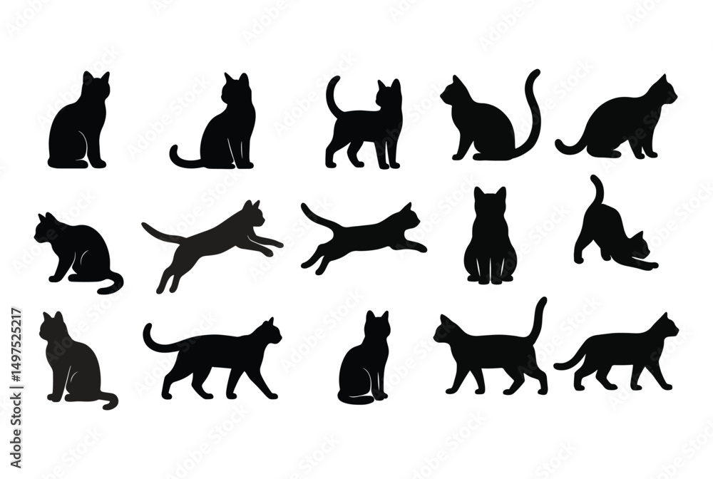 Black Cat Silhouettes Collection – Vector Set of Cats in Various Poses Black Cat Silhouettes Collection – Vector Set of Cats in Various Poses