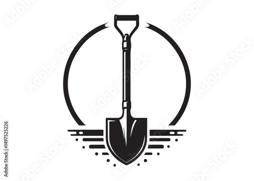 Shovel Icon, Shovel Silhouette Black Vector White Background