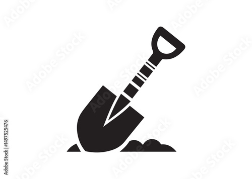 Shovel Icon, Shovel Silhouette Black Vector White Background