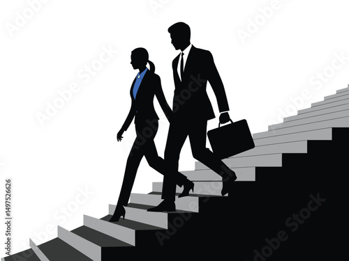 business people walking down stairs, silhouette of business people walking down stairs