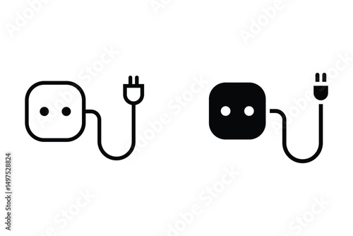 power source socket icon set. Power cord and plug sign. plug symbol. Vector stock illustration.
