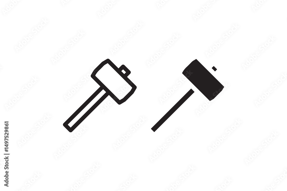 Two black hammers with wooden handles on white background. Two black hammers with wooden handles on white background.