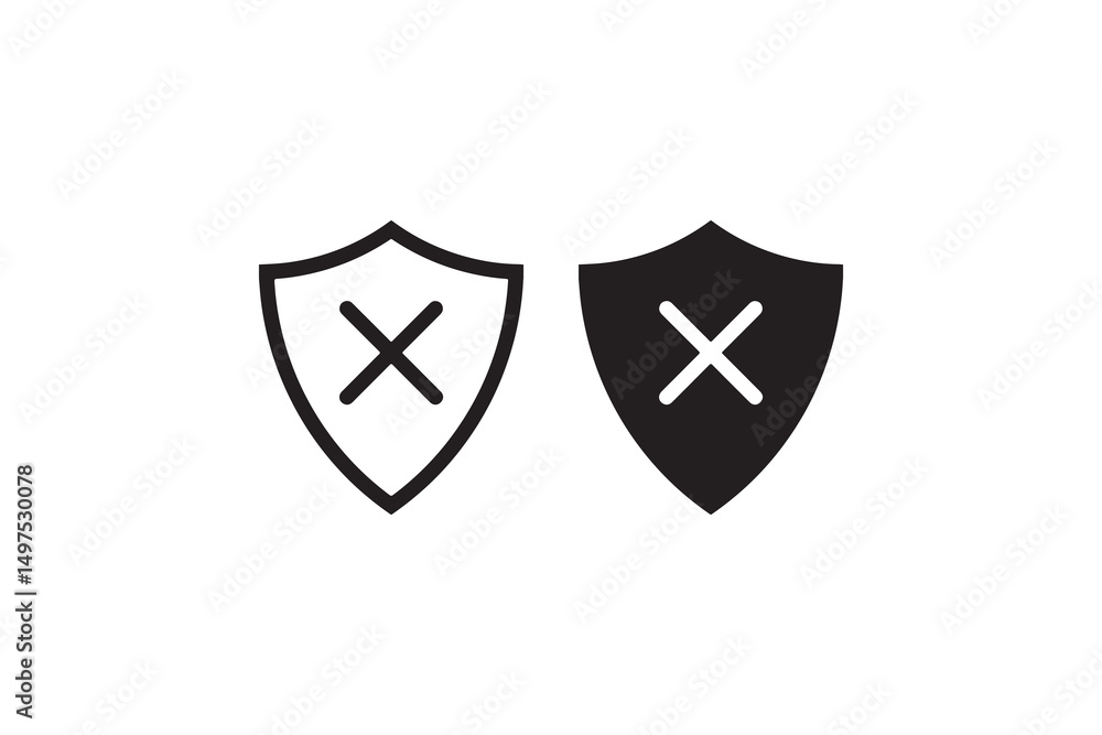 Black and white shield icons with crosses representing security and protection. Black and white shield icons with crosses representing security and protection.