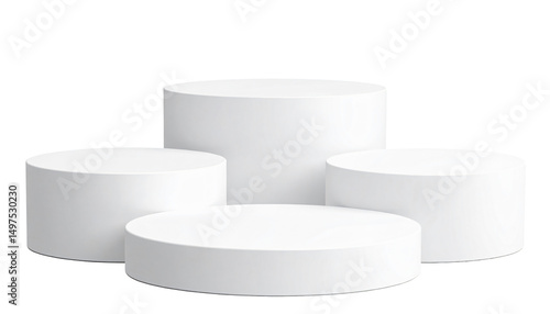 White cylindrical display stands isolated on a white background