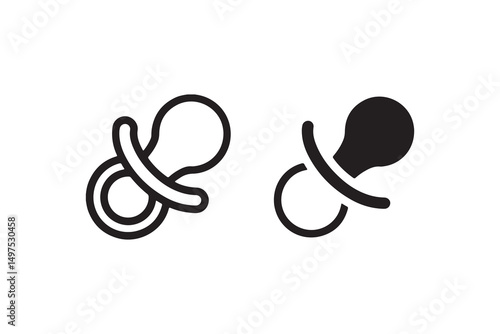 Simple outline icons of baby pacifiers in monochrome design.