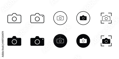 Camera icon set. camera photo snapshot capture photo shutter flash digital app minimalist symbol modern outline vector icon graphics flat style