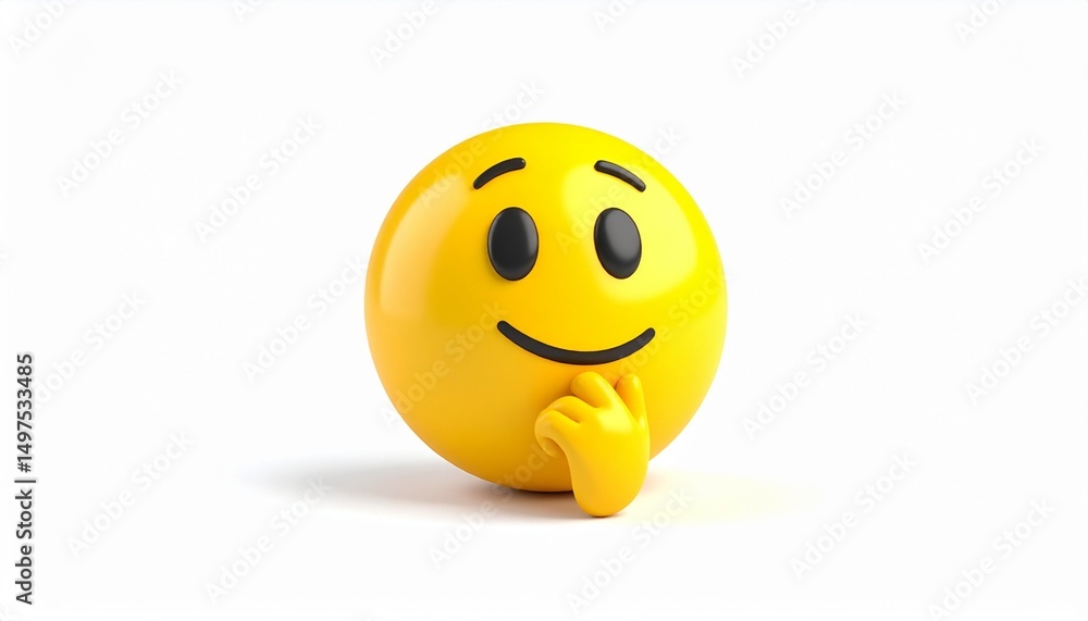 Fototapeta premium A thinking emoji placed among multiple floating digital icons, concept of decision-making or confusion.