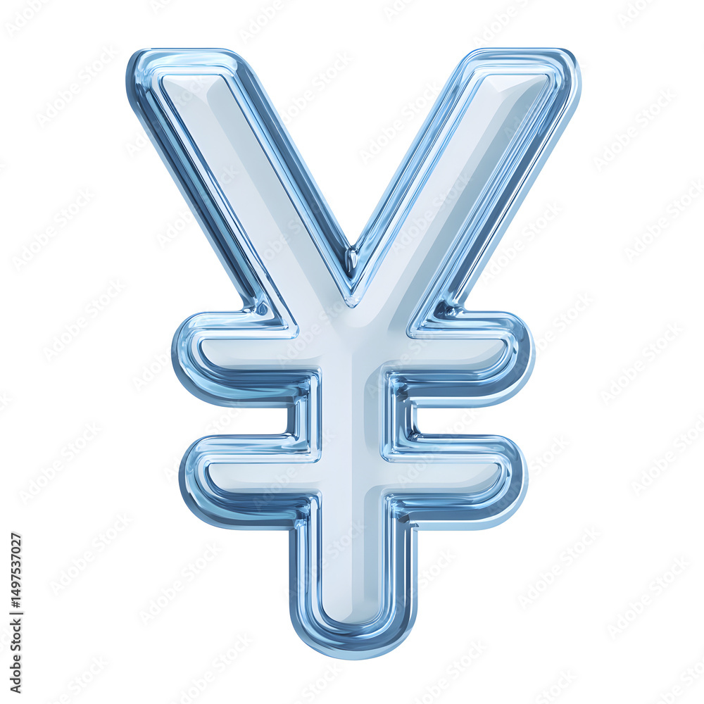 Obraz premium 3D Japanese Yen currency symbol in cartoon plastic style, clean and minimal design isolated on transparent background, perfect for finance graphics, UI icons or mobile apps.