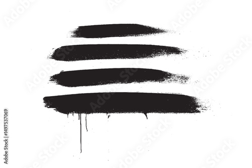 Grunge Spray Paint Brush Strokes Set – Black Ink Drips and Splatter Texture on White Background
