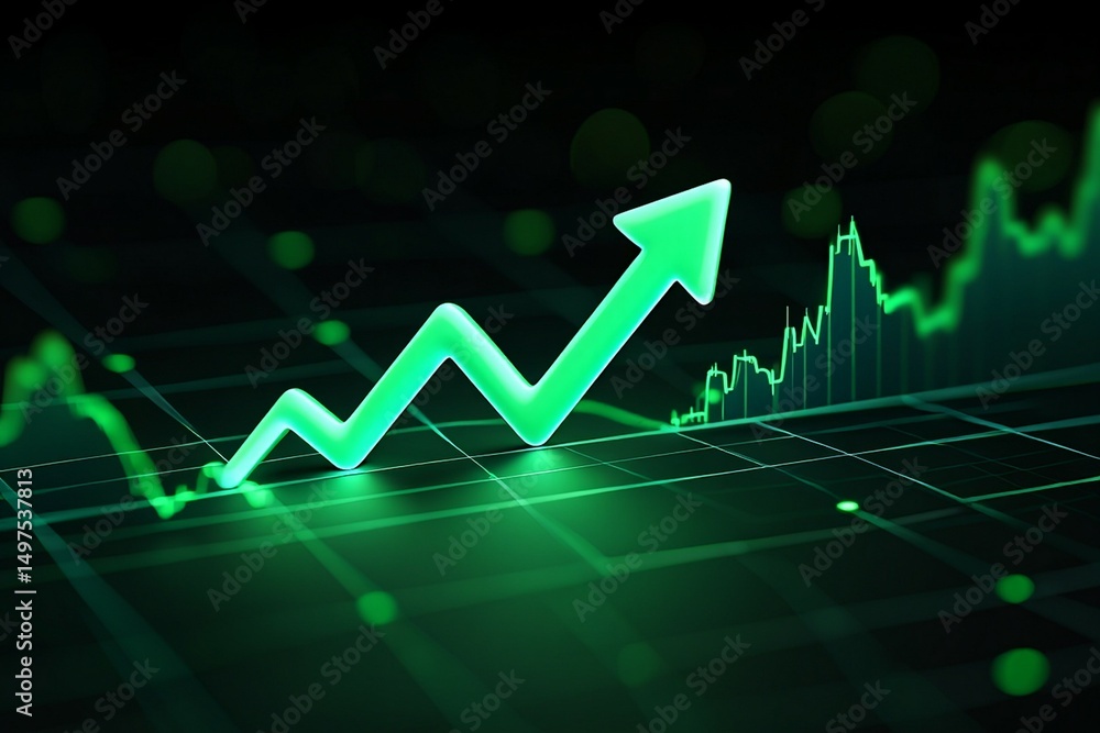 Naklejka premium Green Arrow Upward Trend Financial Growth Stock Market Chart