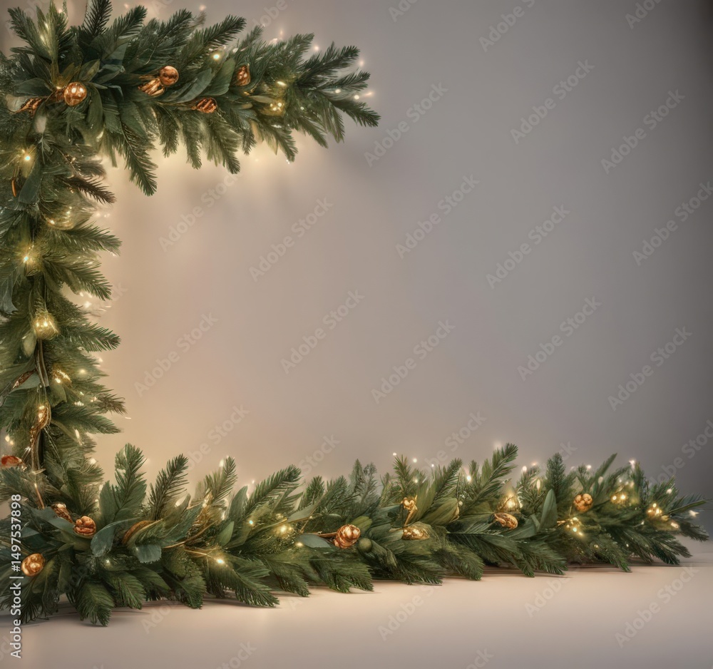 custom made wallpaper toronto digitalElegant evergreen garland with twinkling lights, seamless Xmas border ,  texture,  nature