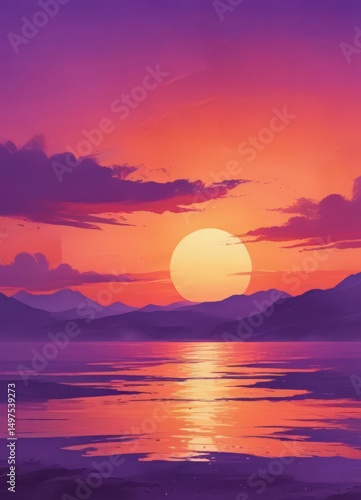 Wallpaper Mural Fiery orange and purple hues blend in abstract watercolor sunset ,  shadow,  illustration,  artwork Torontodigital.ca