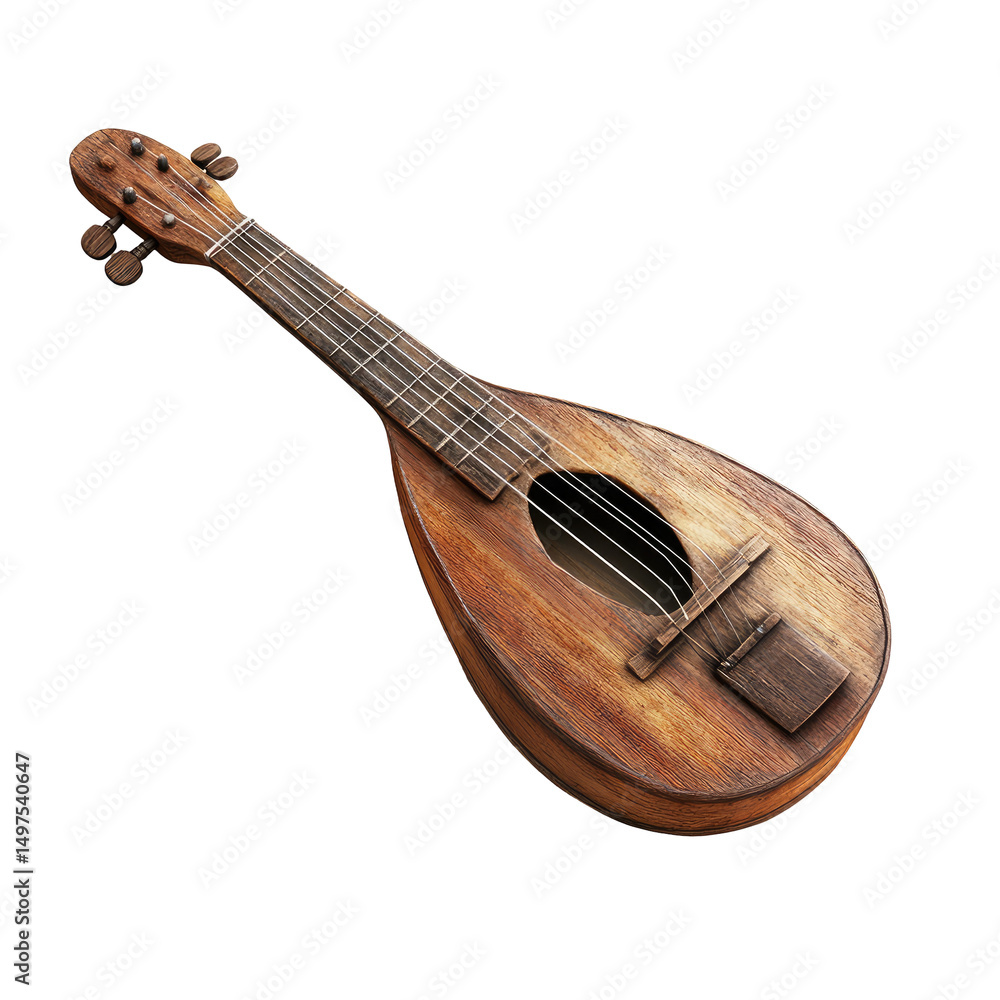 Obraz premium Wooden stringed instrument, angled view