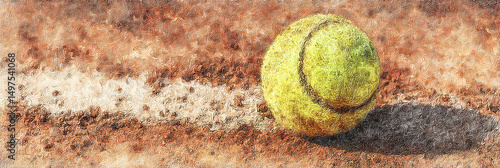 Tennis ball on clay court with vintage style