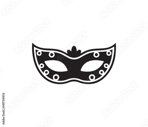 A decorative black-and-white illustration of a masquerade mask, with intricate details and elegant design, perfect for event themes, party decorations, or artistic projects.