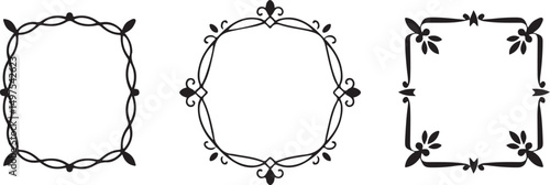  A collection of elegant decorative frames in various shapes and designs, drawn in black-and-white style, perfect for adding a vintage or artistic touch to digital or print projects.