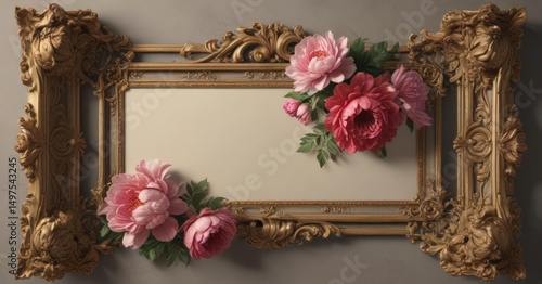Wallpaper Mural Elegant Baroque frame with scrolling acanthus leaves and stylized rose peonies ,  decoration,  vintage floral Torontodigital.ca