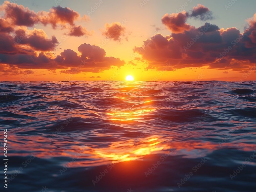 Obraz premium Breathtaking sunset over the tranquil ocean waves