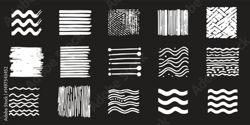 crayon line collection - straight strokes, dotted rows, wavy patterns, zigzag marks with grunge textured surface. Hand drawn underline elements for design emphasis or decorative borders