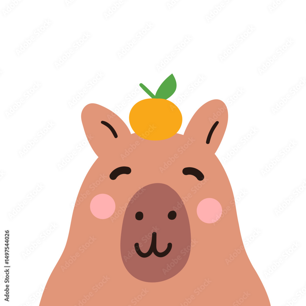 Smiling capybara head illustration. Cute kawaii cartoon character. Flat vector design Smiling capybara head illustration. Cute kawaii cartoon character. Flat vector design