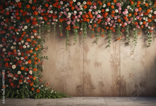 Rustic, vintage-style floral wall, ideal for events & photos ,  backdrop,  floral design,  photography prop