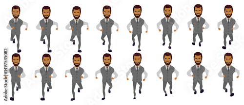 businessman running animation, run cycle animation sprite sheet, frame by frame run animation