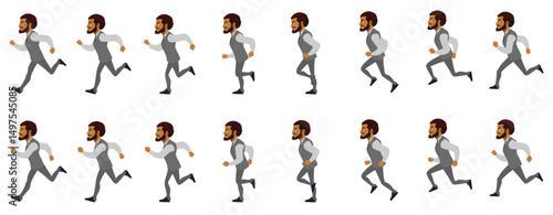 businessman running animation, run cycle animation sprite sheet, frame by frame run animation