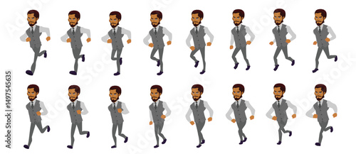 businessman running animation, run cycle animation sprite sheet, frame by frame run animation