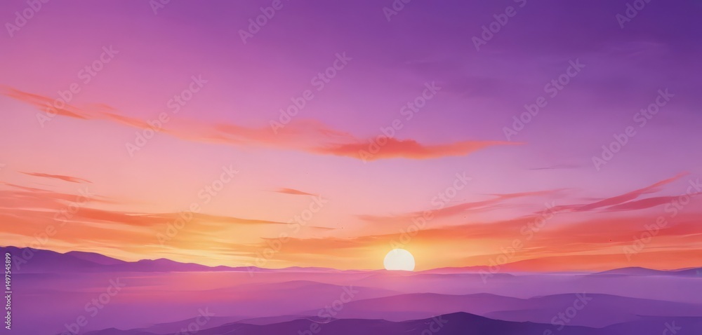 Obraz premium Abstract watercolor sunset, orange and purple hues blend seamlessly , gradient, glow