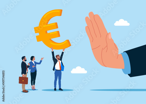 Businessman standing with sign euro. Anti corruption scene with illegal bribe money transfer. Flat vector illustration