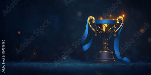 Golden trophy on a dark blue background