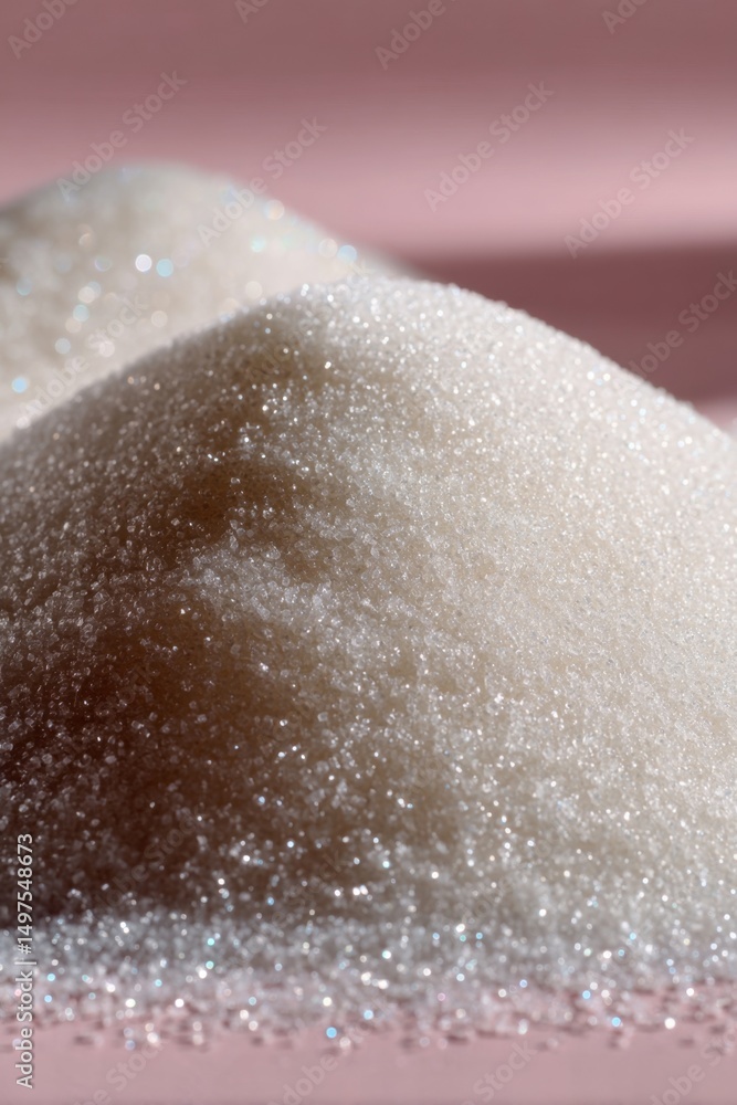 Fototapeta premium Close-up of finely granulated white sugar, shallow focus, clean minimal style