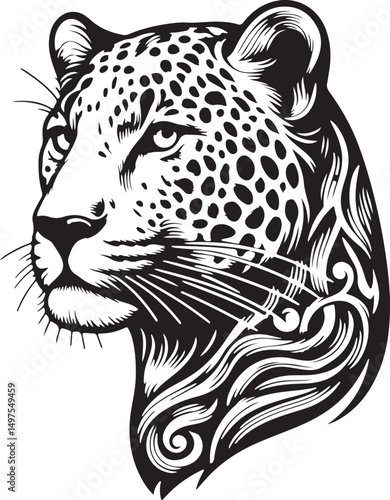 A leopard vector line art