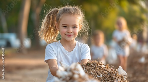Young girl participating in a community clean-up event