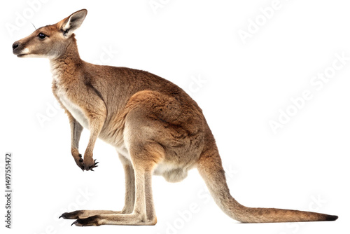Profile view of a red kangaroo isolated on white background