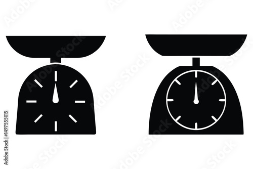 Two stylized black kitchen scales show different dial versions on a white backdrop