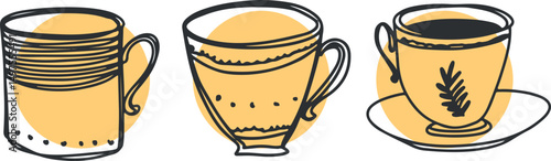 Cup linear drawing. Cup vintage sketch