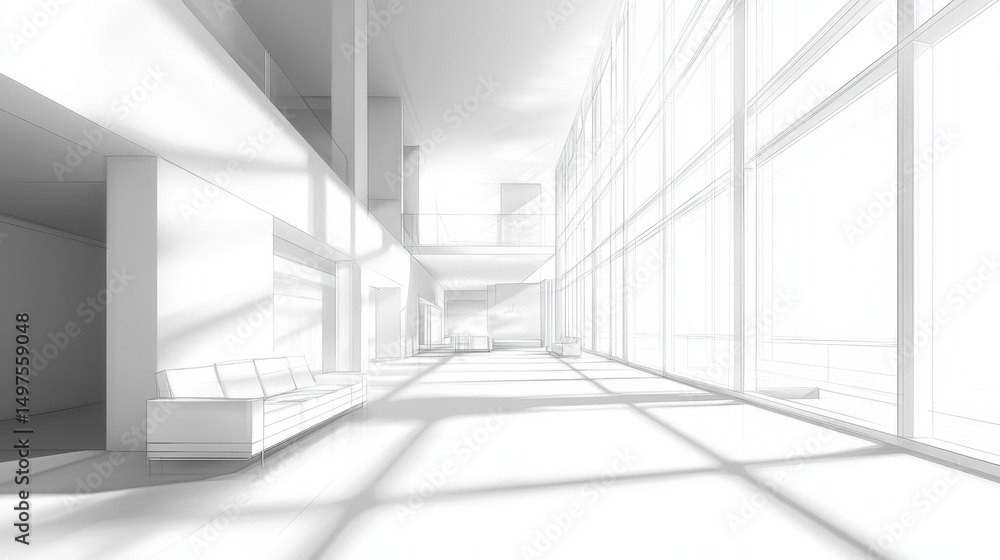 Fototapeta premium Interior Perspective of Modern Architecture in Minimalist Style