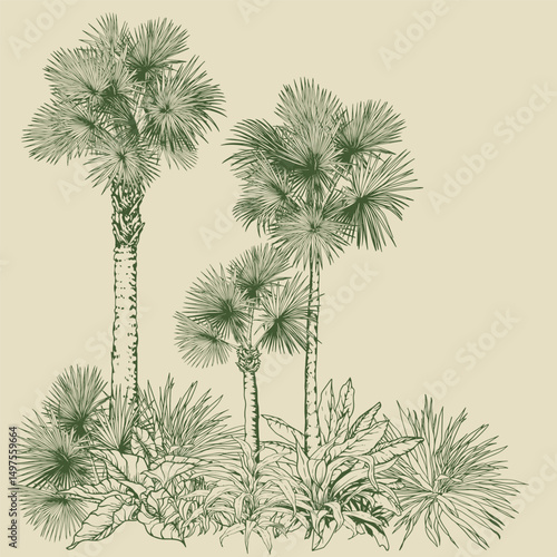 Hand-Drawn Botanical Palm Tree Sketch. Vector Clip Art. Botanical vector perfect for prints, branding, packaging, and modern design projects.