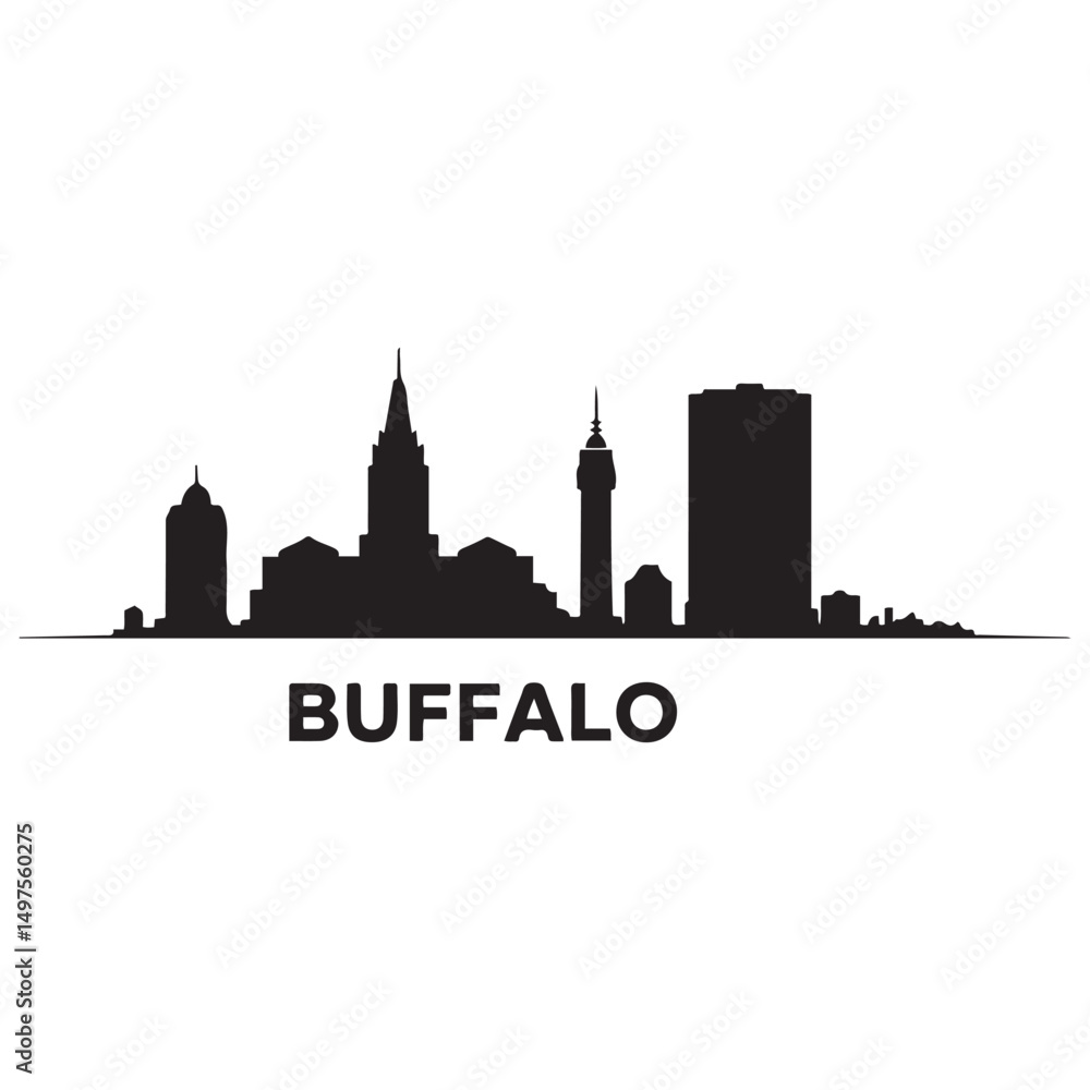 Naklejka premium Vector Buffalo skyline. Travel Buffalo famous landmarks. Business and tourism concept for presentation, banner, web site. Vector black silhouette. with white background