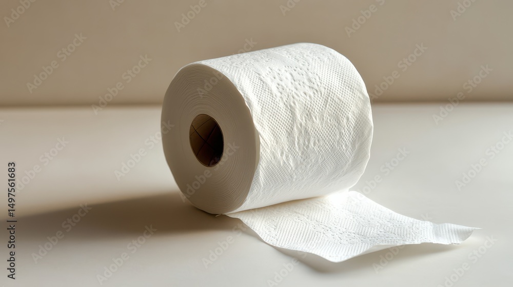 Fototapeta premium Soft white toilet paper roll with gentle embossed pattern