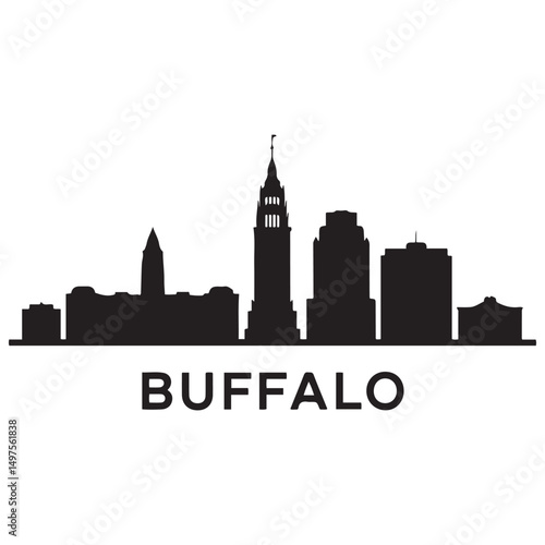 Vector Buffalo skyline. Travel Buffalo famous landmarks. Business and tourism concept for presentation, banner, web site. Vector black silhouette. with white background