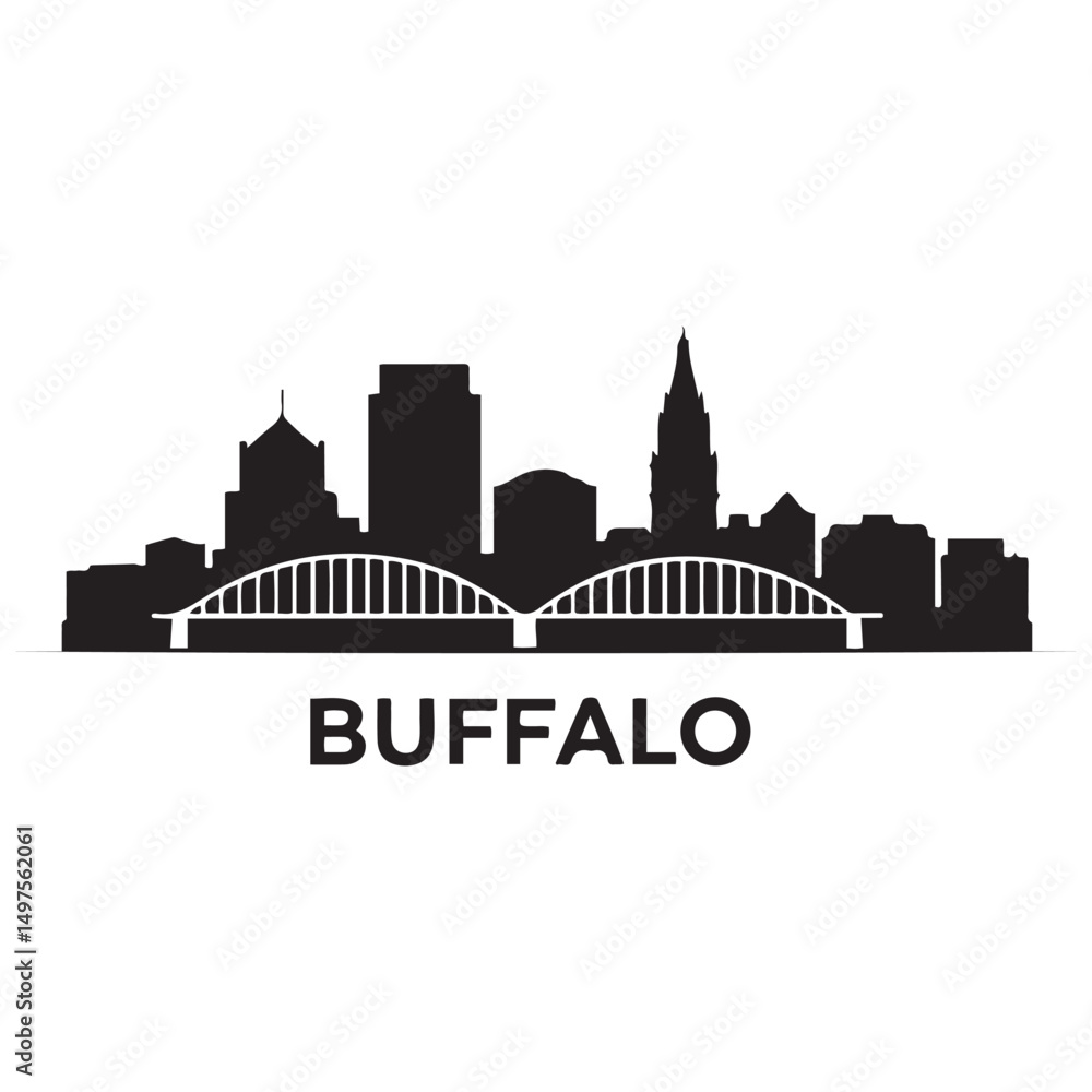 Fototapeta premium Vector Buffalo skyline. Travel Buffalo famous landmarks. Business and tourism concept for presentation, banner, web site. Vector black silhouette. with white background