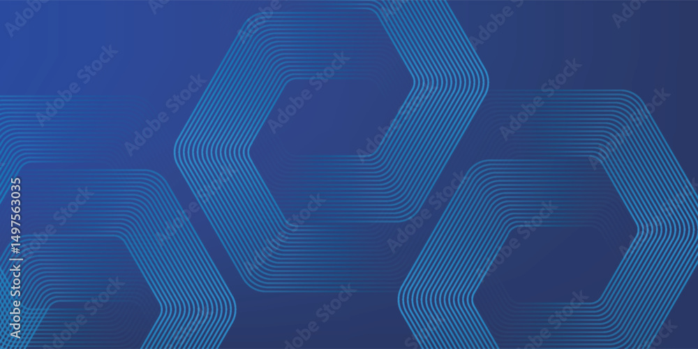 Digital futuristic technology concept with hexagons. Digital hexagonal blue abstract background. Geometric stripe line art design for poster, brochure, cover, banner, website, header.