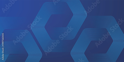 Digital futuristic technology concept with hexagons. Digital hexagonal blue abstract background. Geometric stripe line art design for poster, brochure, cover, banner, website, header.