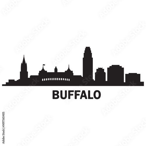 Vector Buffalo skyline. Travel Buffalo famous landmarks. Business and tourism concept for presentation, banner, web site. Vector black silhouette. with white background