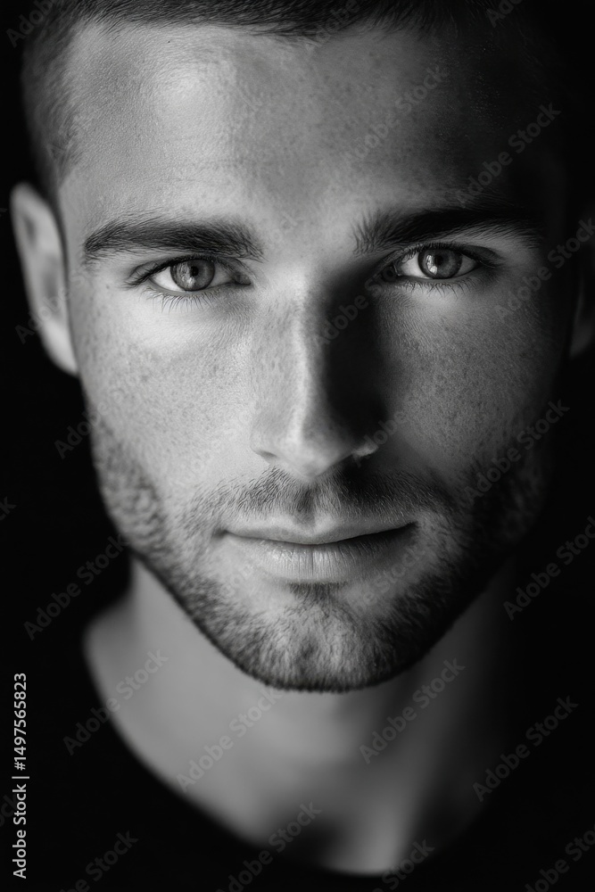 Fototapeta premium monochrome creative headshot, intense eyes, grain texture